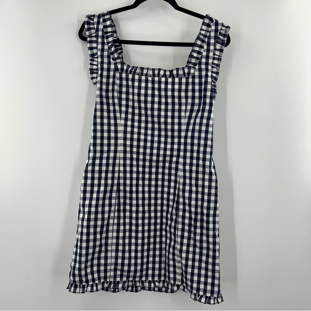 J Crew NWT Ruffle-trim Stretch Cotton Poplin Mini Dress in Gingham Navy size 6 - Picture 3 of 11